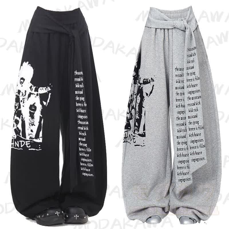 Vintage Street Printed Belted Drawstring Sweatpants - image 1