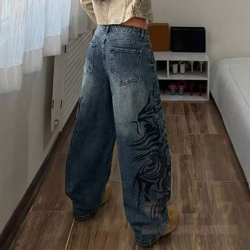 Vintage Low Rise Baggy Wide Leg Curved Denim Jeans - image 4