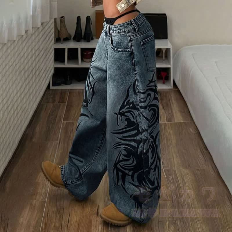 Vintage Low Rise Baggy Wide Leg Curved Denim Jeans - image 5