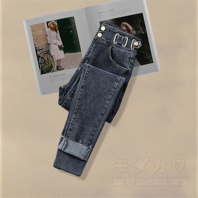Vintage Cable Knit Half Turtleneck Sweater Skinny Denim Pants Two Pieces Set - Pants - XL - image 9