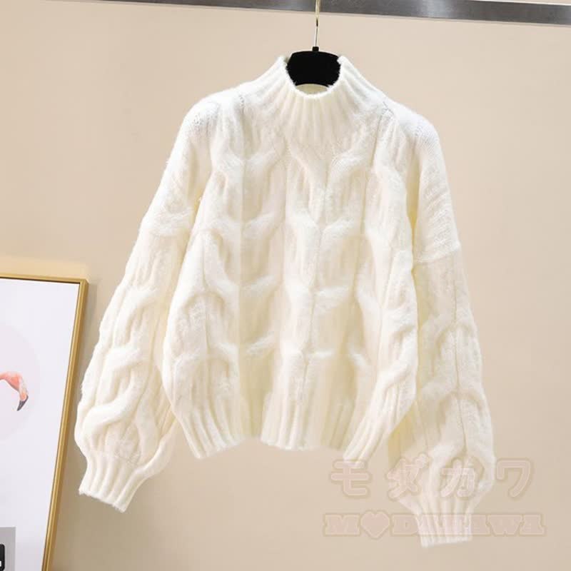 Vintage Cable Knit Half Turtleneck Sweater Skinny Denim Pants Two Pieces Set - Sweater - XL - image 7