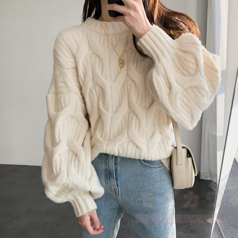 Vintage Cable Knit Half Turtleneck Sweater Skinny Denim Pants Two Pieces Set - image 8