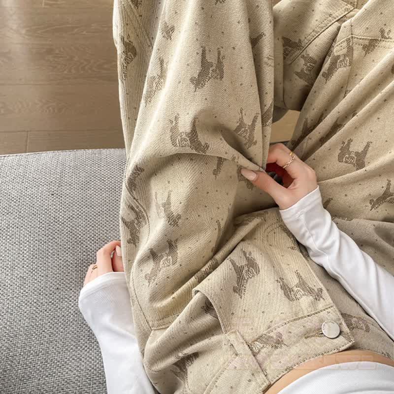 Vintage Horse Jacquard High Waist Wide Leg Denim Pants  - image 2