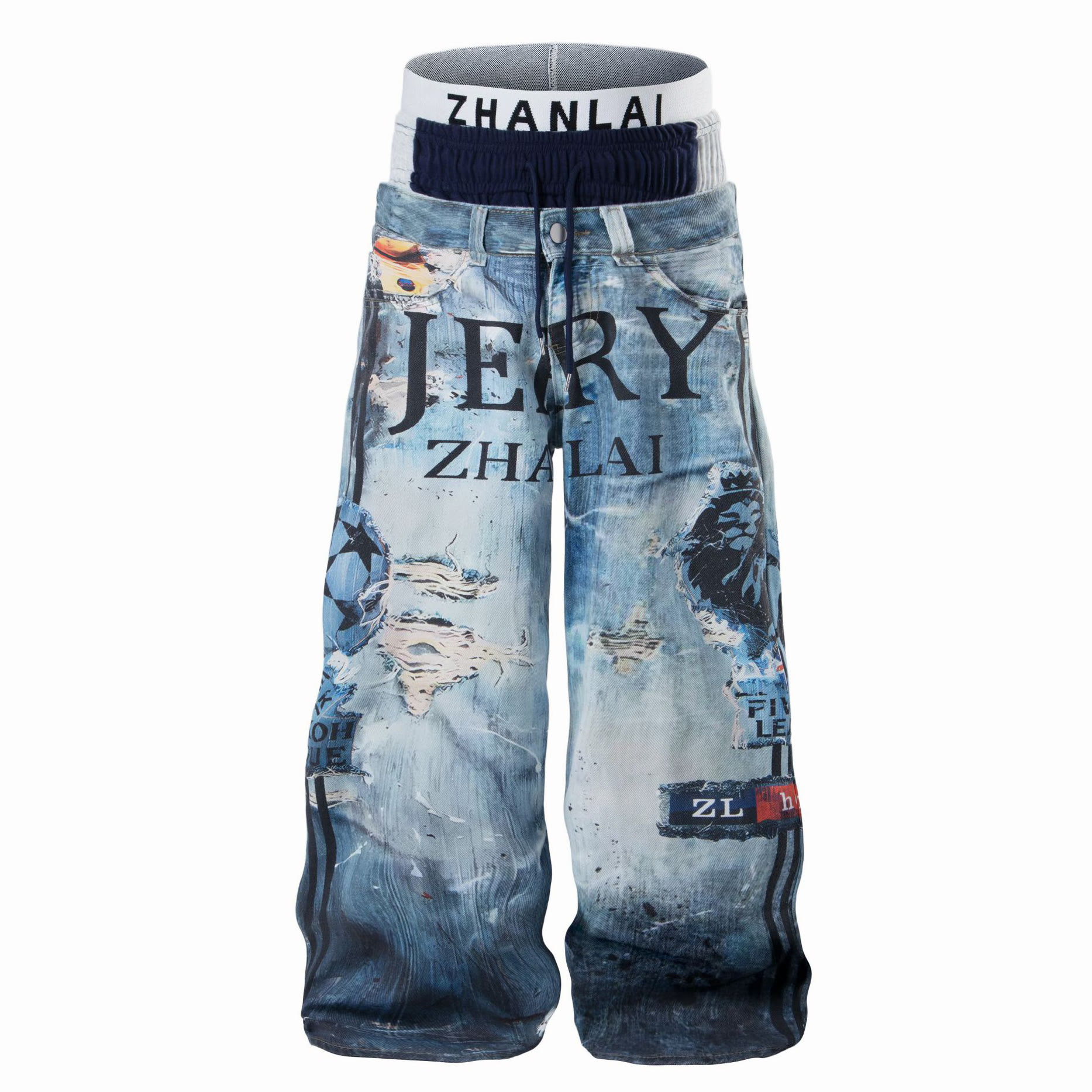Y2K Streetwear Triple-Waistband Baggy Jeans - image 5