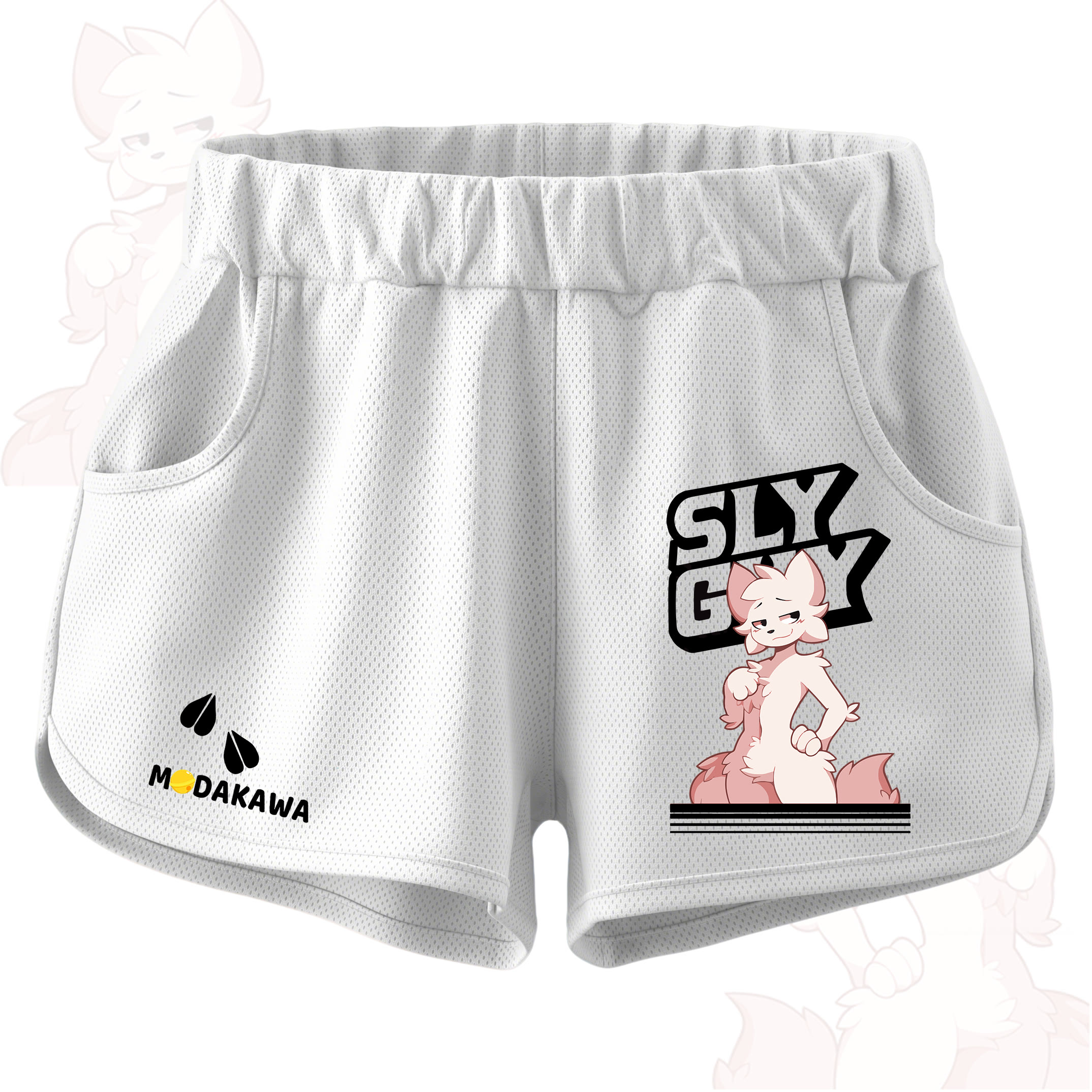 MODAKAWA X zarckets SLY GUY Anime Fox Print Casual Shorts - White - 5XL - image 2