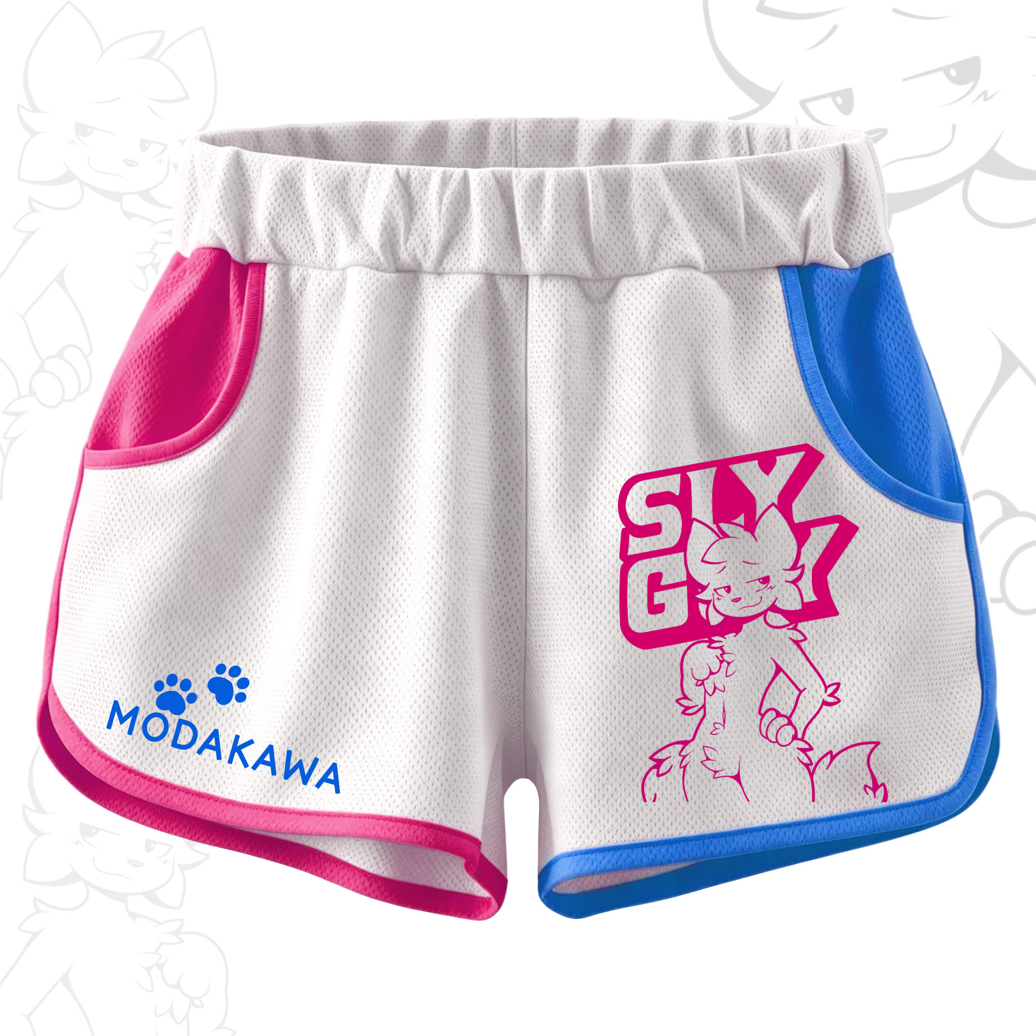 MODAKAWA X zarckets SLY GUY Chic Anime Fox Print Casual Shorts - Blue & Pink - 5XL - image 1