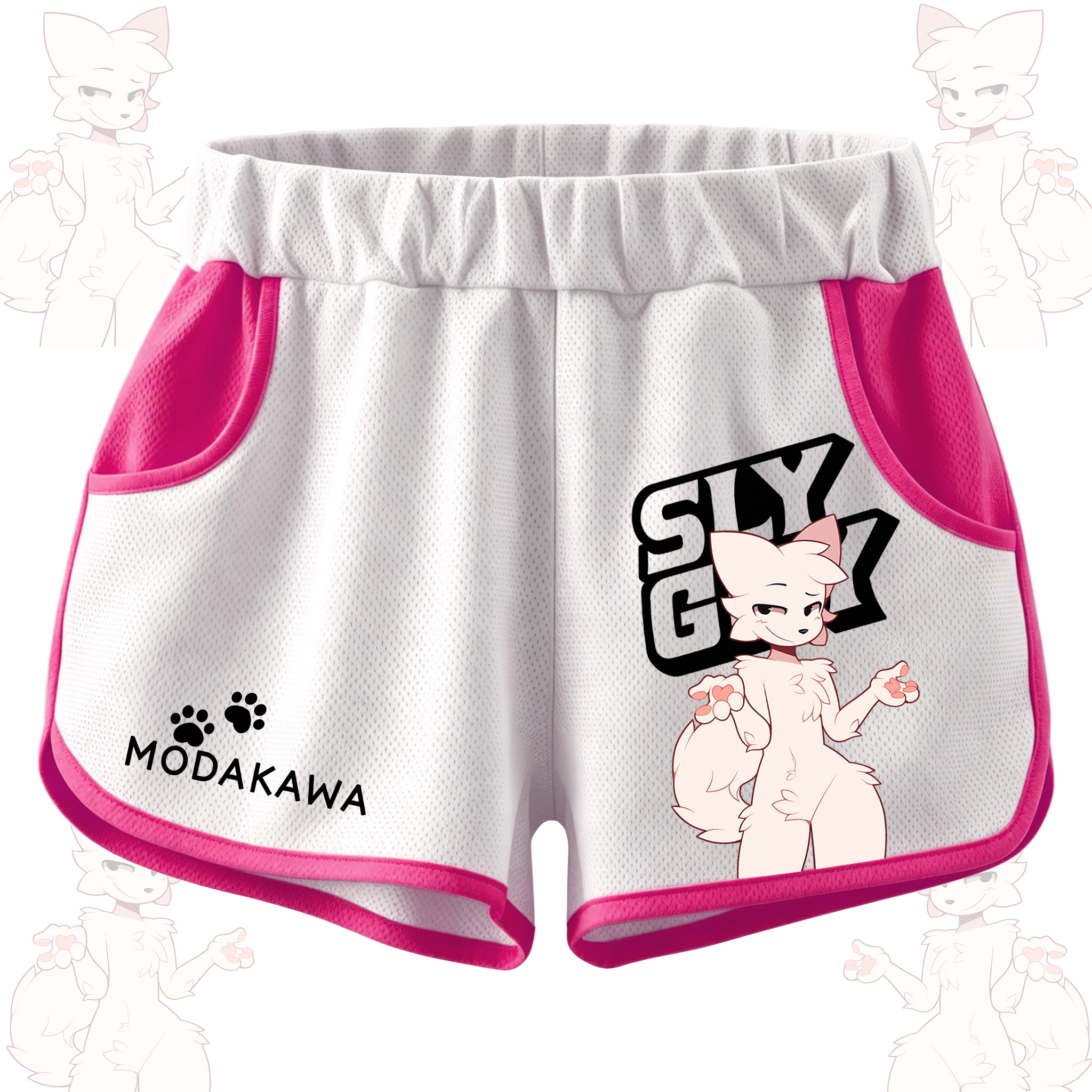 MODAKAWA X zarckets SLY GUY Anime Fox Print Casual Shorts - Rose Red & Black - 5XL - image 2