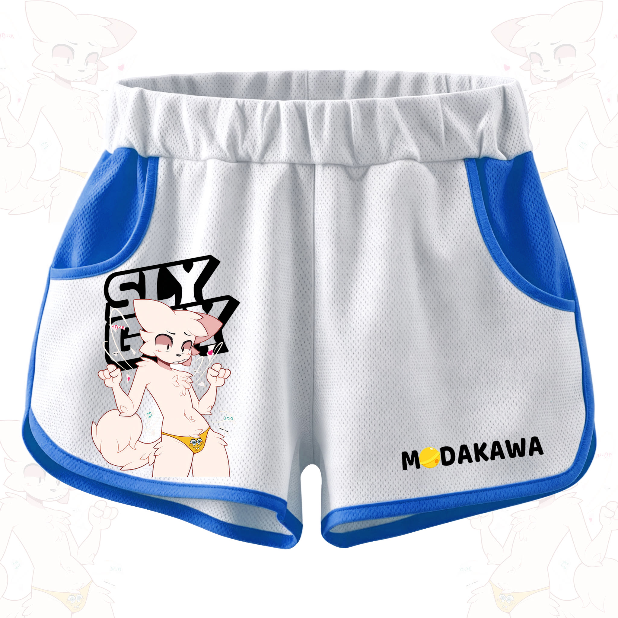 MODAKAWA X zarckets SLY GUY Funny Anime Fox Print Casual Shorts - Blue - 5XL - image 2