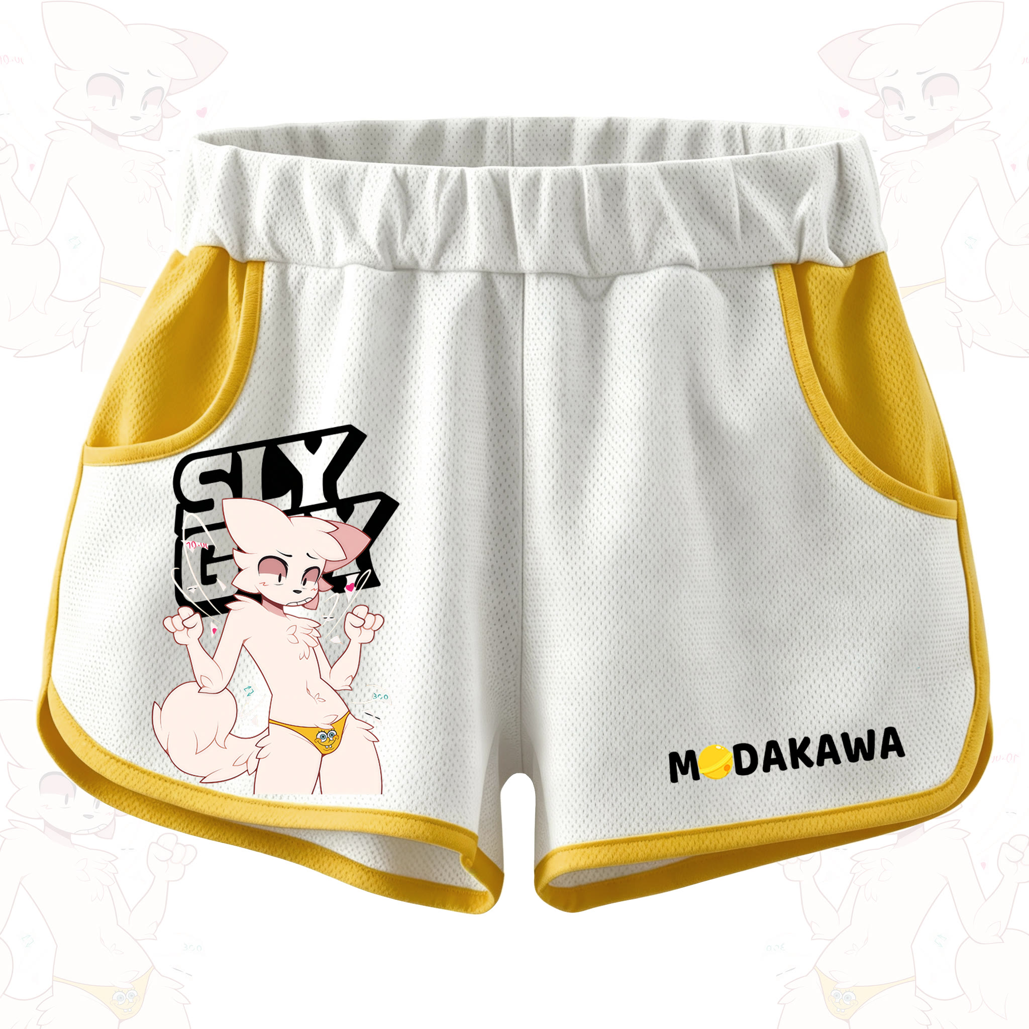 MODAKAWA X zarckets SLY GUY Funny Anime Fox Print Casual Shorts - Yellow - 5XL - image 1