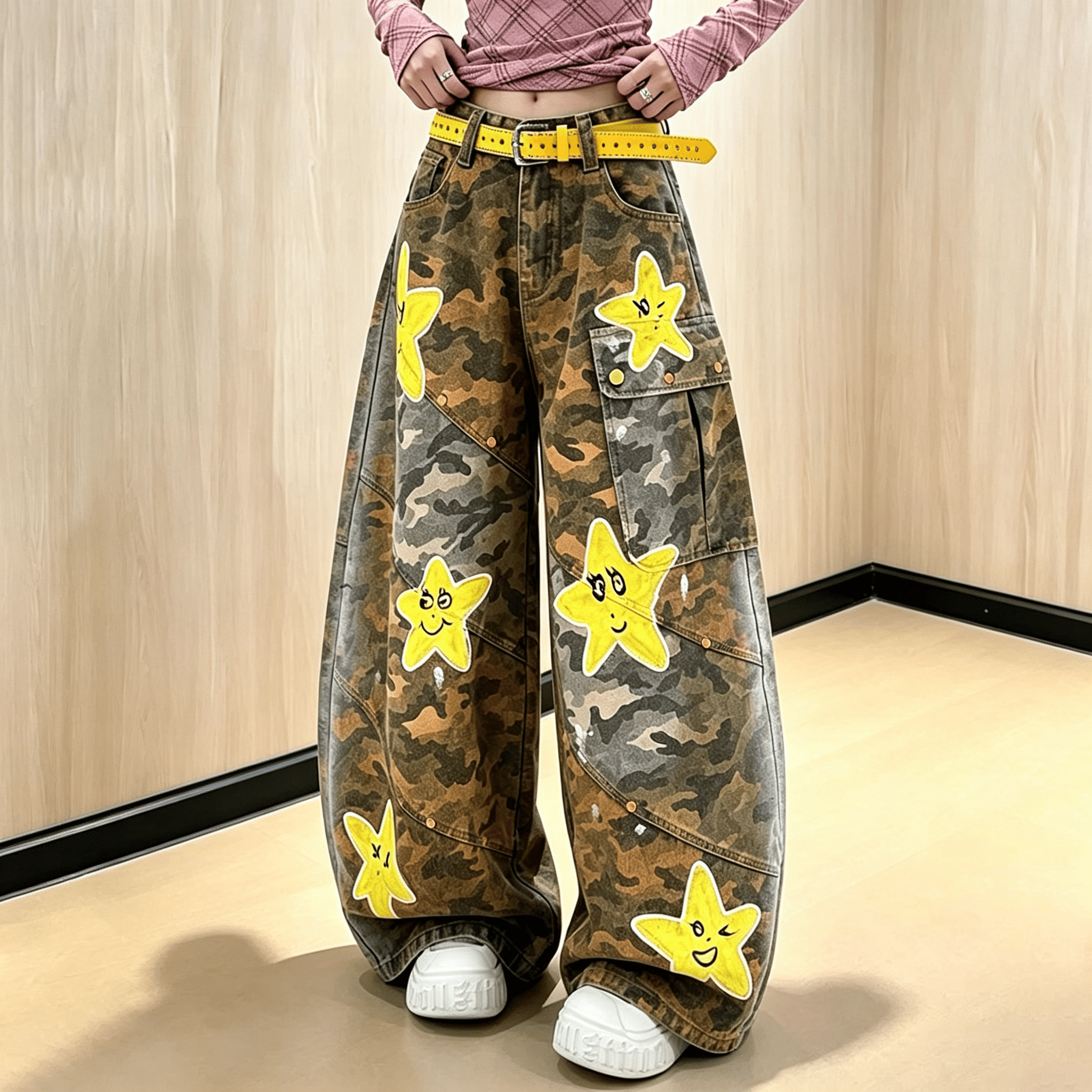 Vintage Star Print Camo Denim Jeans - Camo - 4XL - image 1