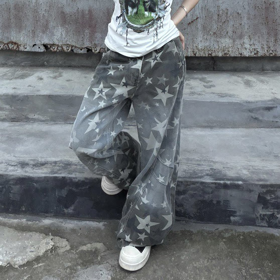 Y2K Star Print Camo Wide Leg Jeans - image 3
