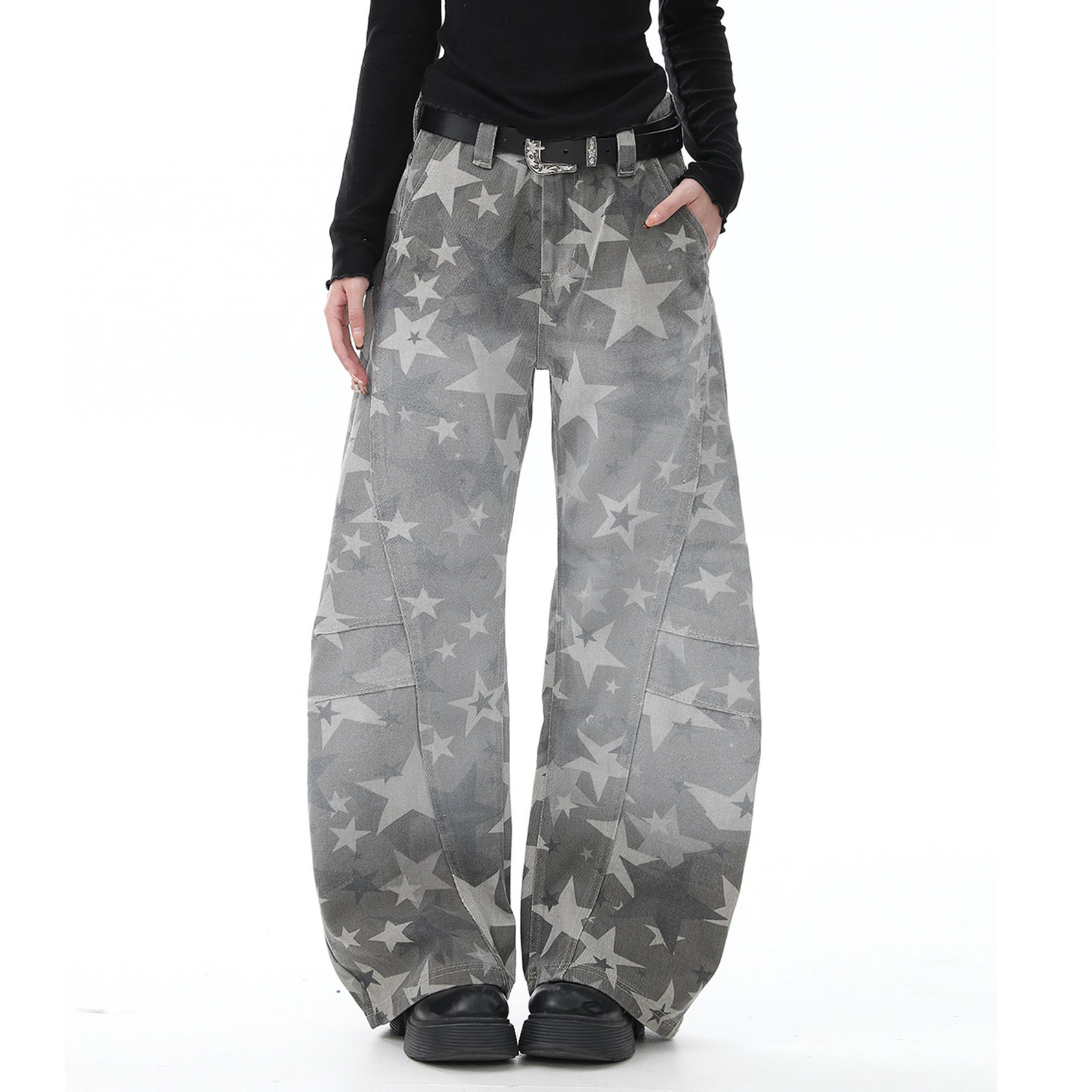 Y2K Star Print Camo Wide Leg Jeans - image 6