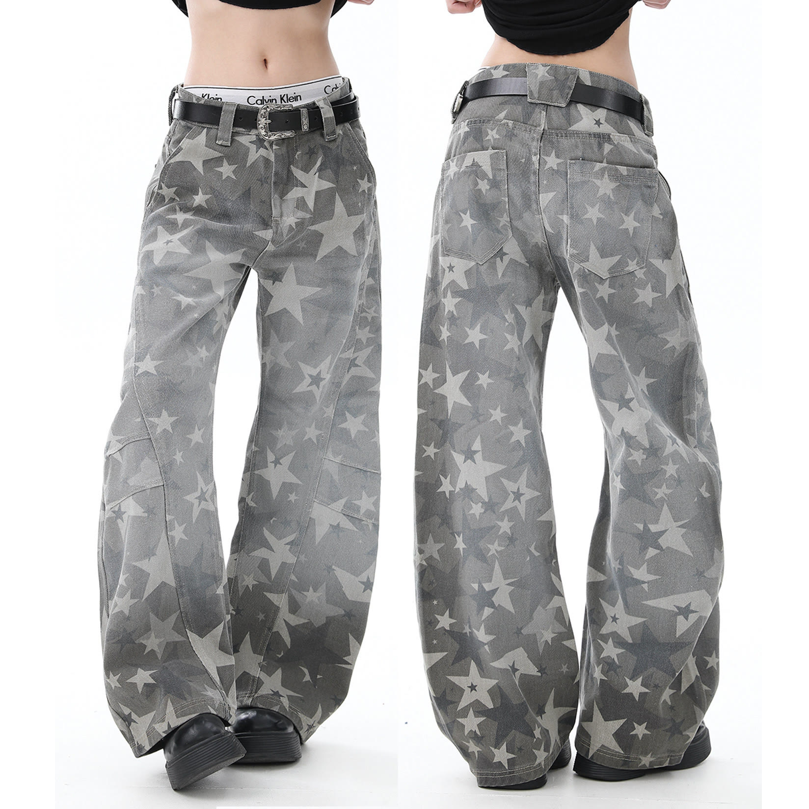 Y2K Star Print Camo Wide Leg Jeans - image 5