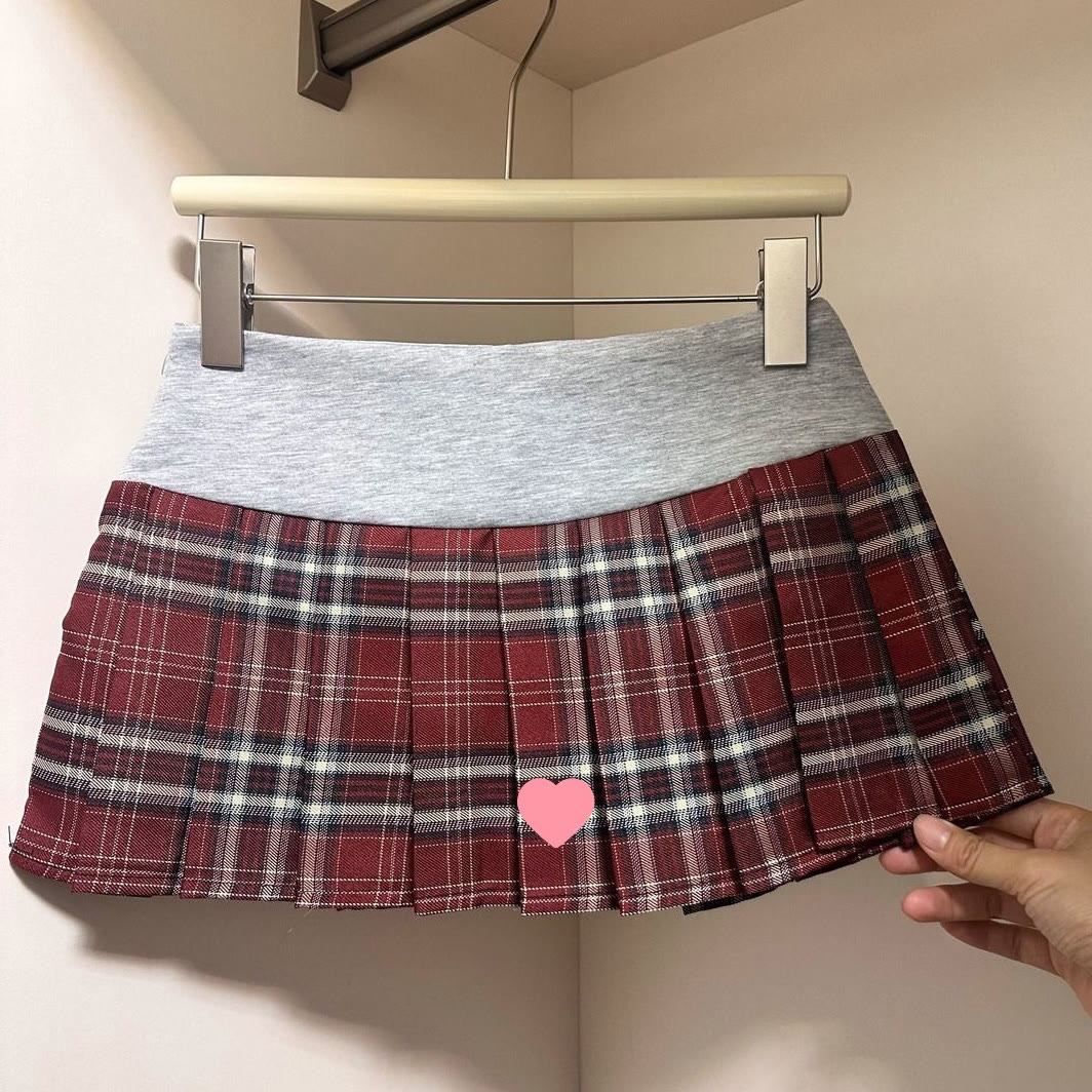 Y2K Embroidered Plaid Pleated Mini Skirt - image 7