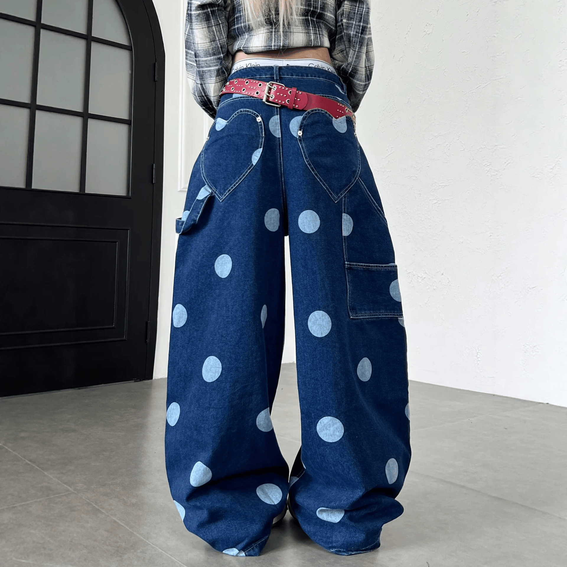Vintage Large Polka Dot Denim Jeans - image 3
