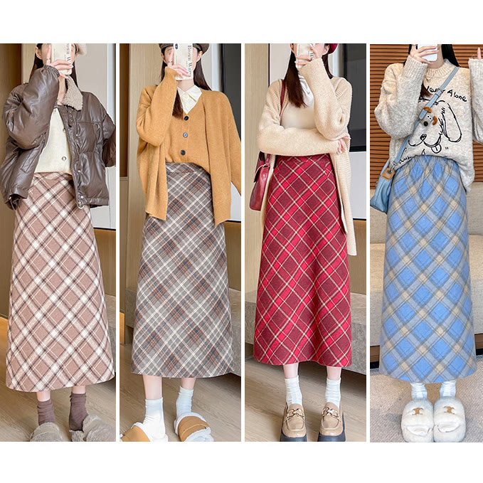 Vintage Wool Plaid A-Line Skirt - image 1