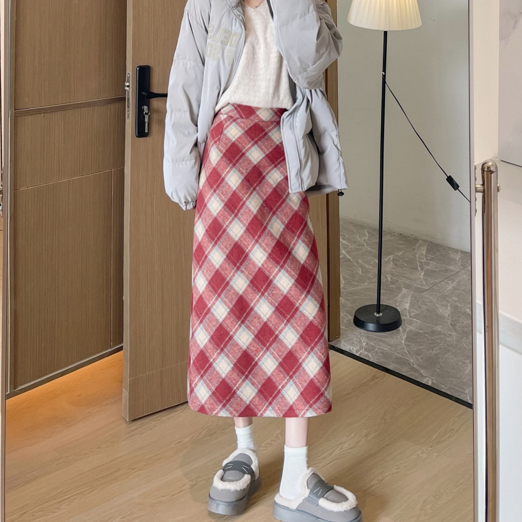 Vintage Wool Plaid A-Line Skirt - Red - XL - image 6