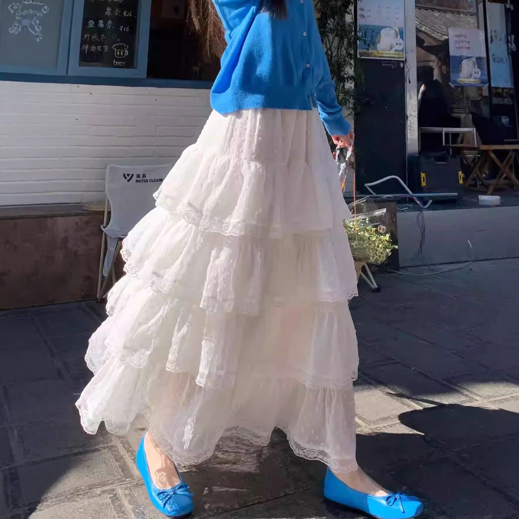 Chic White Lace A-Line Tiered Skirt - White - XL - image 2