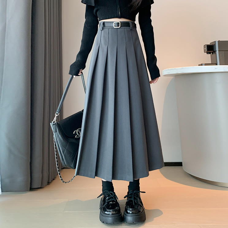 Vintage Wool Pleated Skirt - Light Grey - XL - image 1