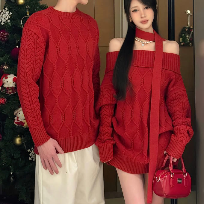 Chic Red Couple Matching Sweaters - Woman - 2XL - image 3