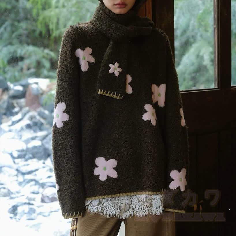 Floral Crew Neck Knit Sweater - image 4