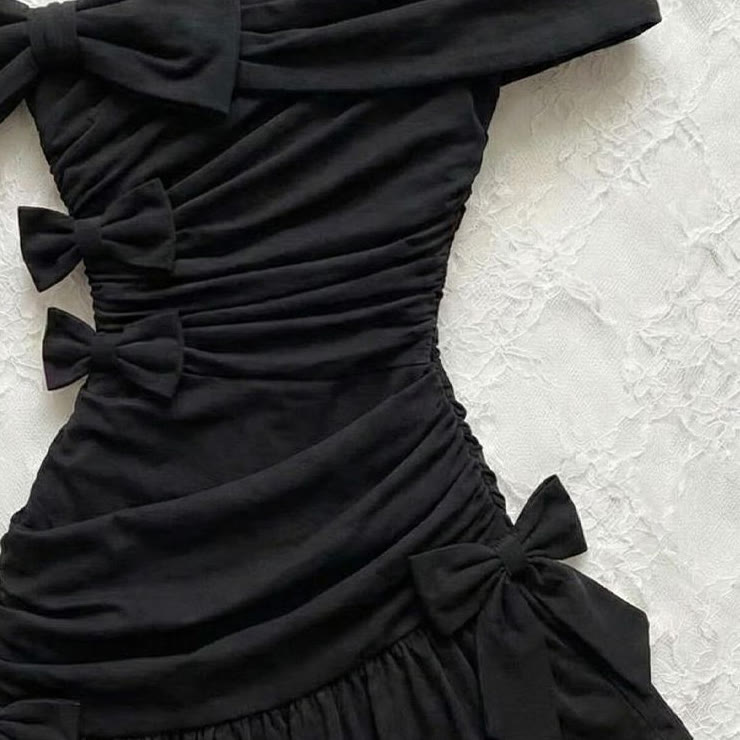  Chic Vintage One-Shoulder Bow Dress - image 3