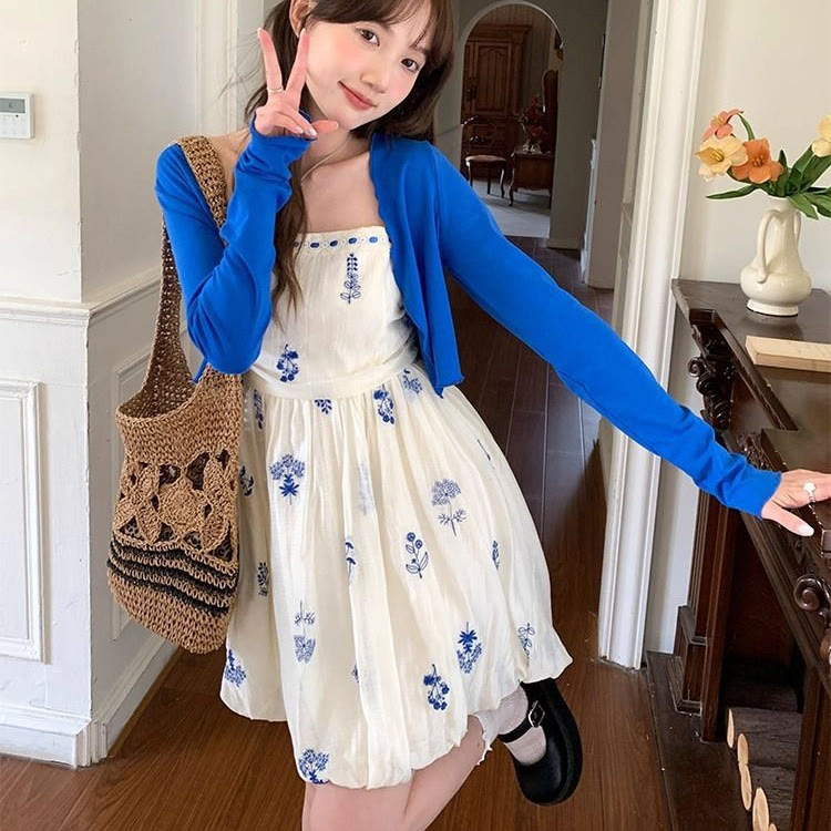 Sweet Floral Cardigan and Slip Dress Two Pieces Set - image 2