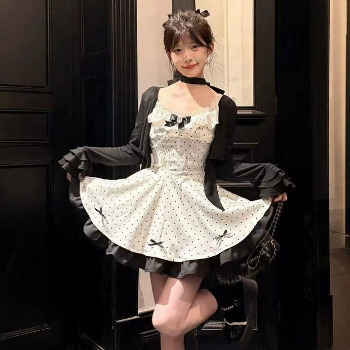 Sweet Bow Polka Dot Cardigan and Dress Two Pieces Set - Cardigan+Dress - XL - image 2