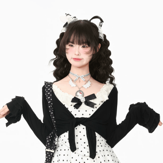 Sweet Bow Polka Dot Cardigan and Dress Two Pieces Set - image 4