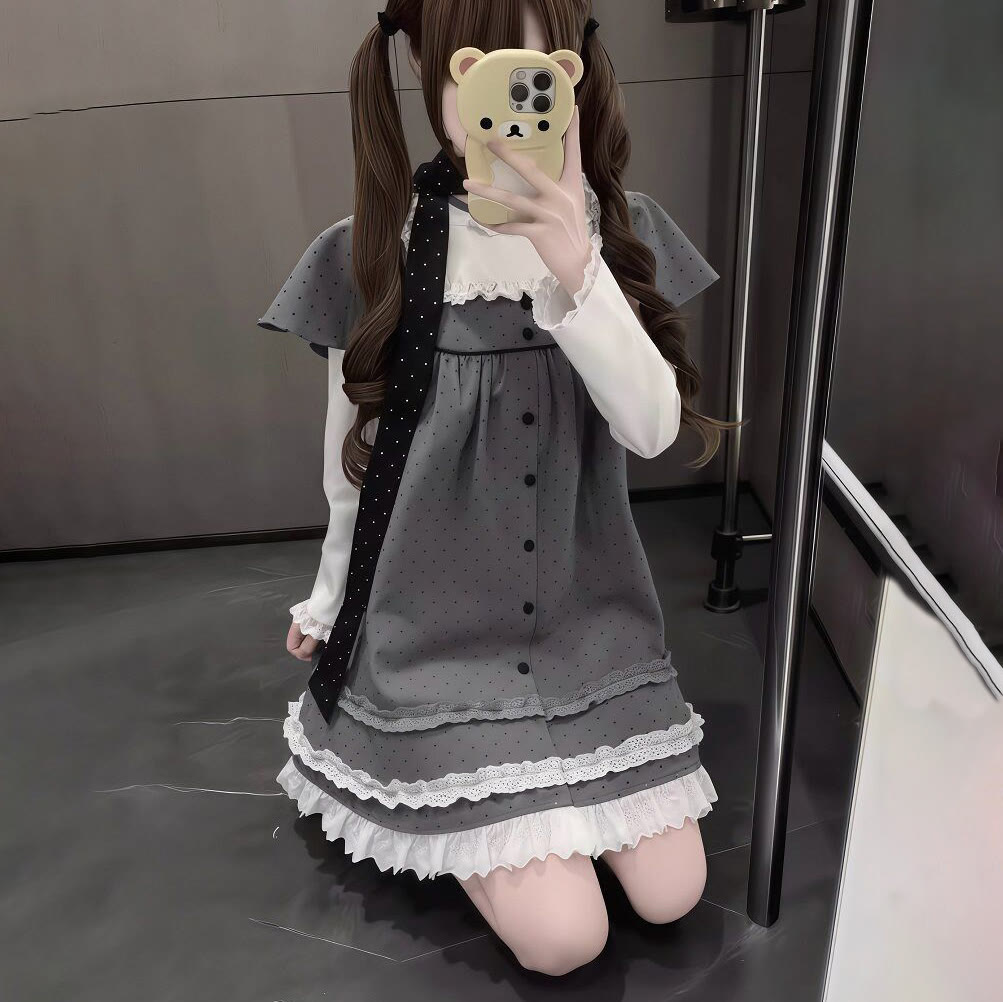 Sweet Polka Dot Fake Two Pieces Dress - image 5