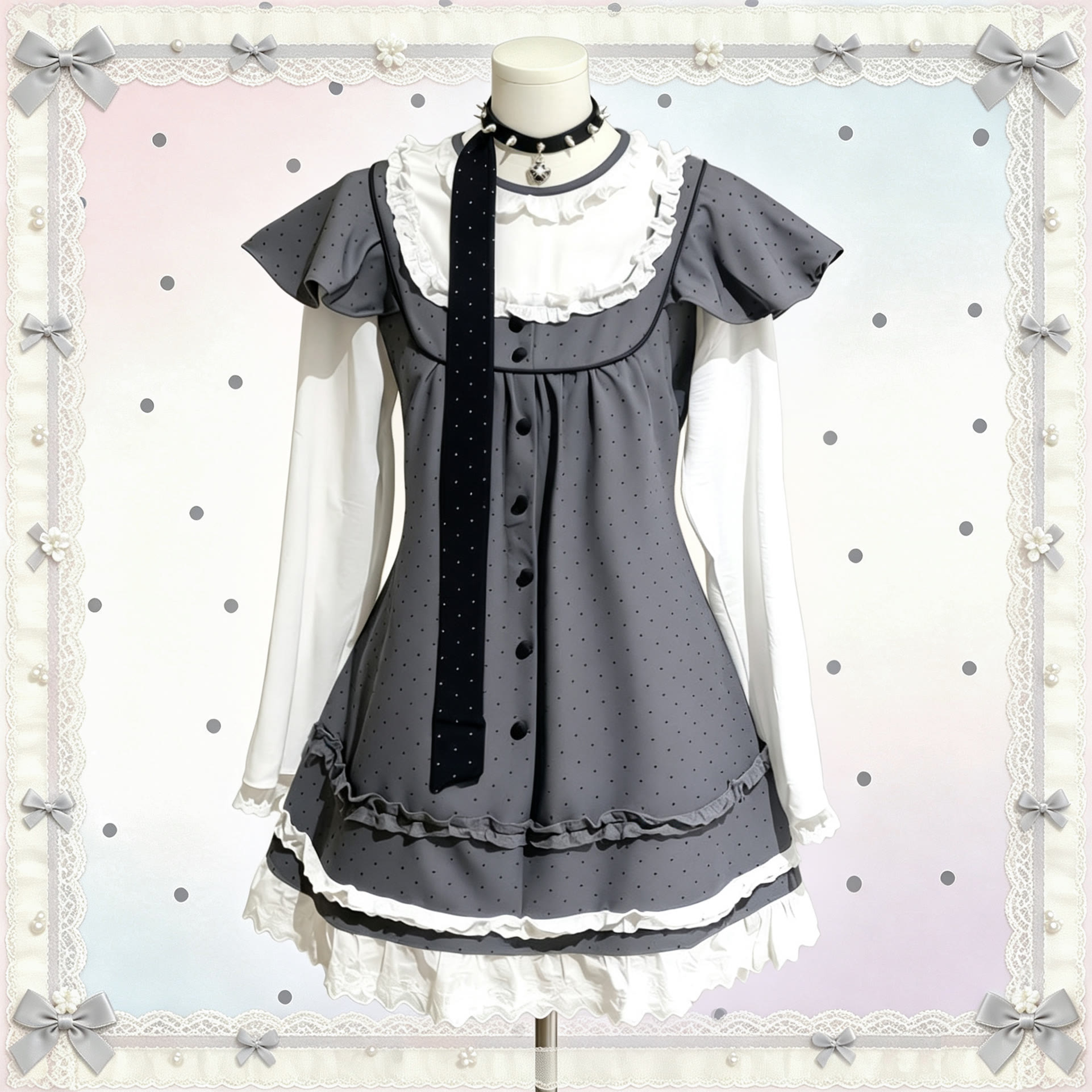 Sweet Polka Dot Fake Two Pieces Dress - image 1