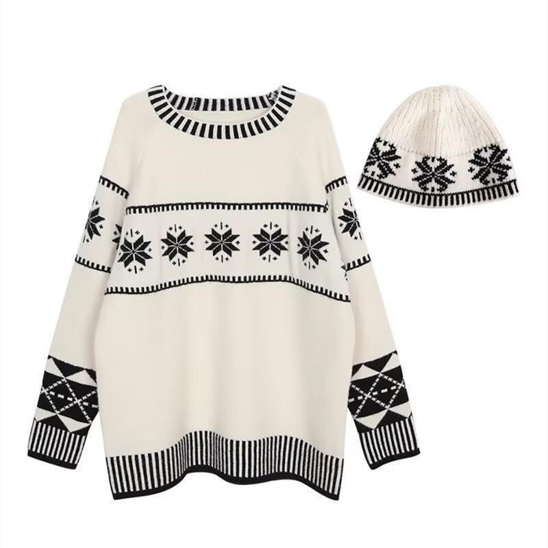 Fair Isle Knit Sweater with Hat Included - image 5