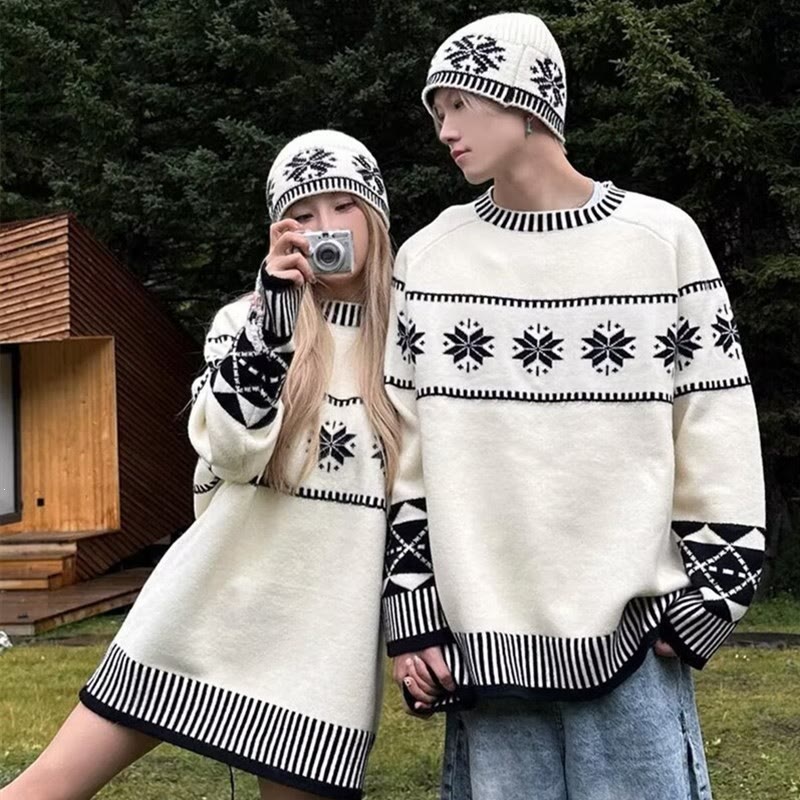 Fair Isle Knit Sweater with Hat Included - Apricot - 3XL - image 1