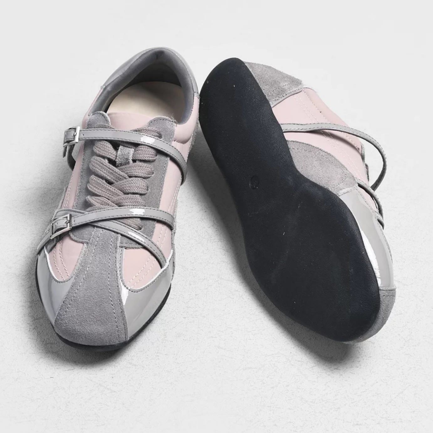 Leather Round Toe Color Block German Trainer Sneakers - image 7