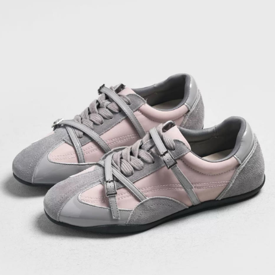 Leather Round Toe Color Block German Trainer Sneakers - Dusty Pink - 40 - image 5
