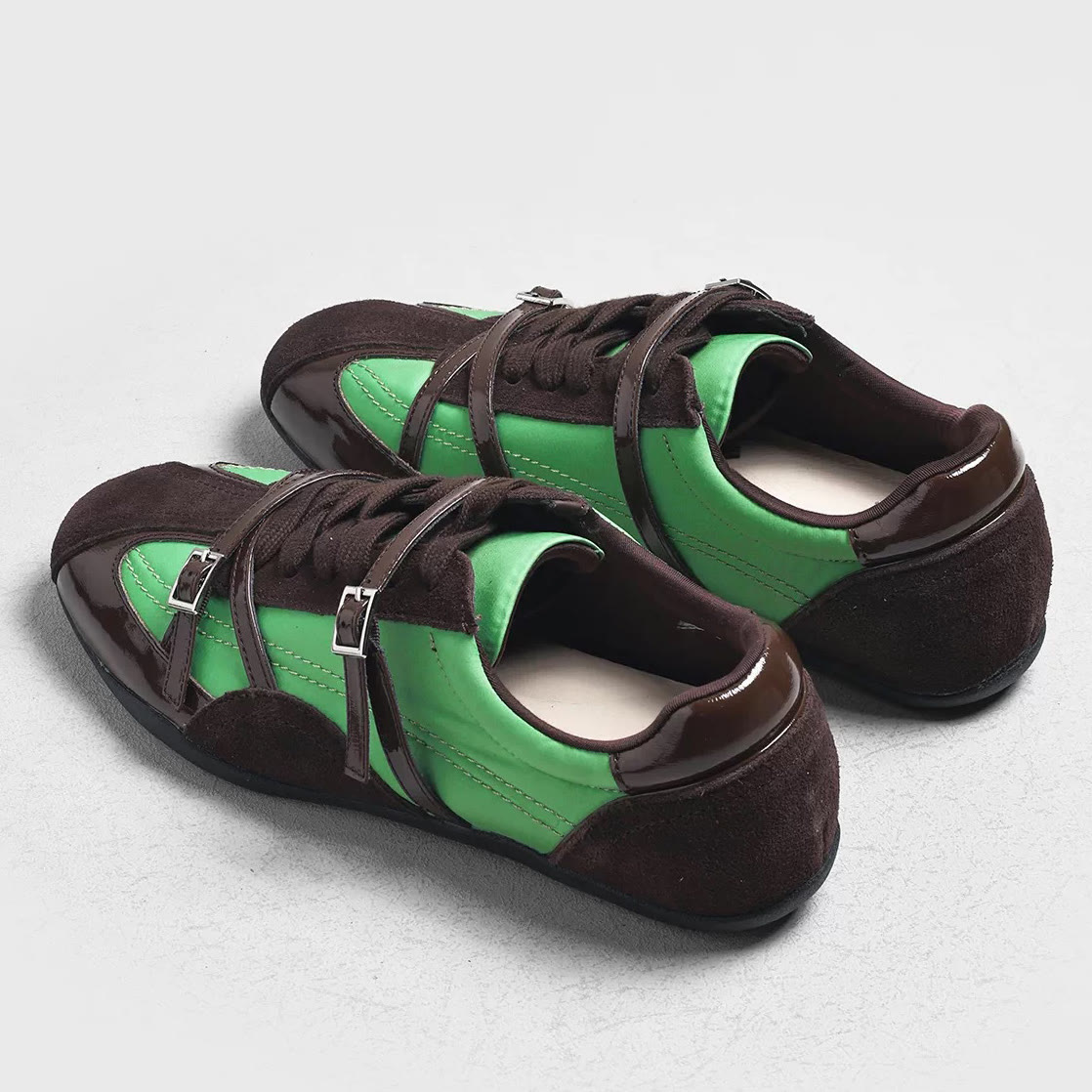 Leather Round Toe Color Block German Trainer Sneakers - image 3