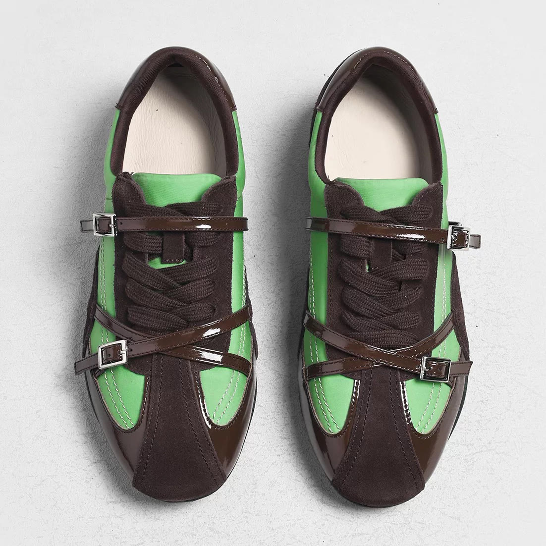 Leather Round Toe Color Block German Trainer Sneakers - image 2