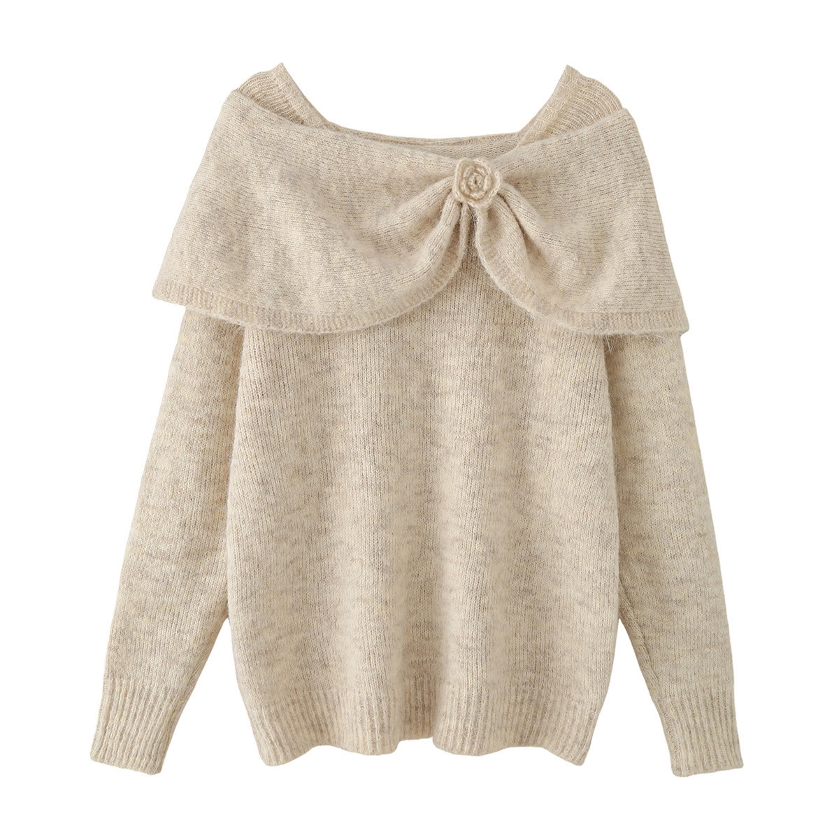 Bow Knit Top and Skirt Two Pieces Set - Oat Sweater - L - image 12