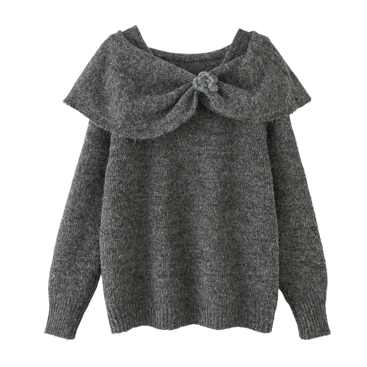 Bow Knit Top and Skirt Two Pieces Set - Dark Grey Sweater - L - image 4