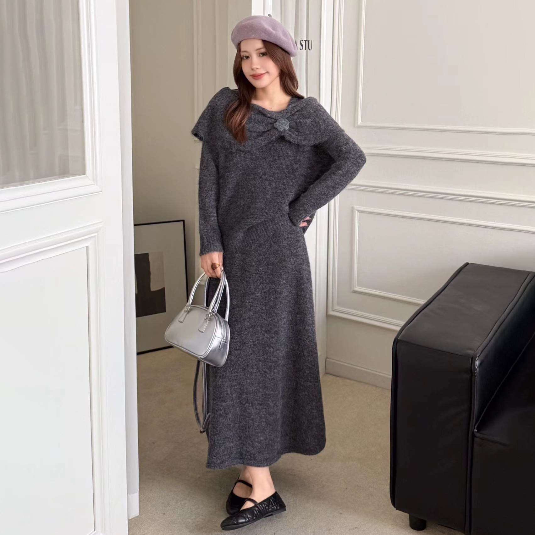 Bow Knit Top and Skirt Two Pieces Set - image 2