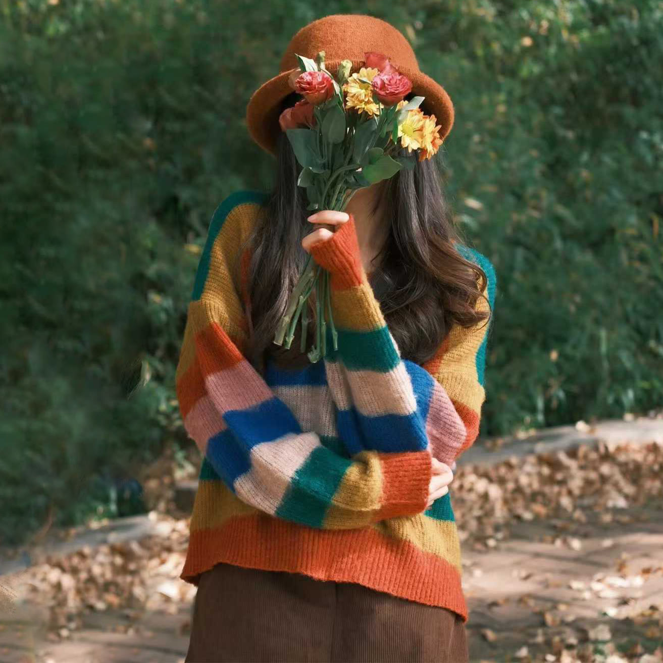 Chic Rainbow Striped V Neck Sweater - Rainbow Top - One Size - image 1