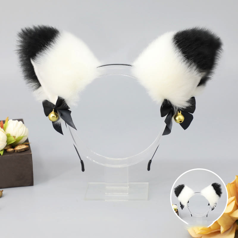 Halloween Furry Bow Animal Ears Headband and Tail - White & Black Headband - One Size - image 6