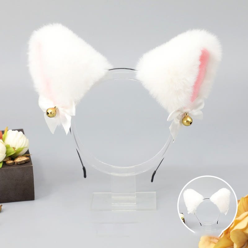 Halloween Furry Bow Animal Ears Headband and Tail - White Headband - One Size - image 4