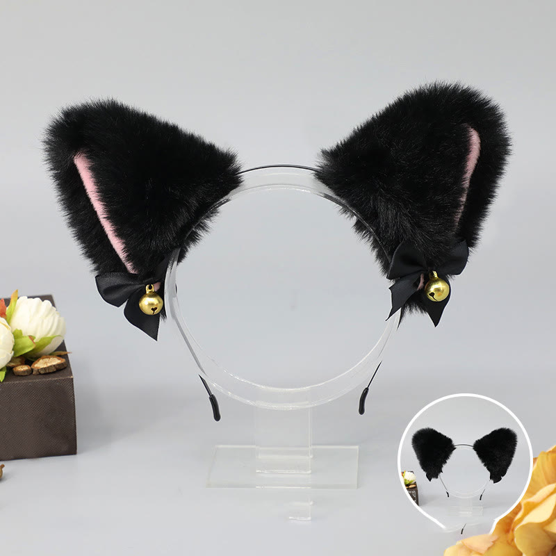 Halloween Furry Bow Animal Ears Headband and Tail - Black Headband - One Size - image 2