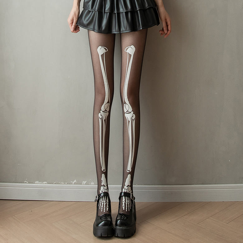 Halloween Glow-in-the-Dark Bone Tights - Regular Bone - One Size - image 2