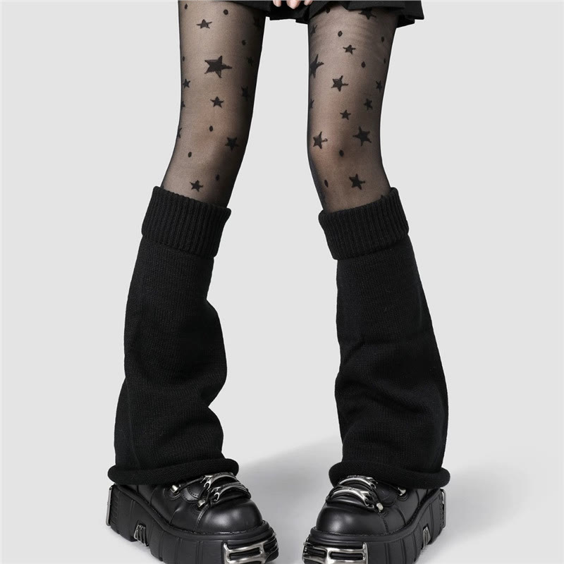 Knit Flare Leg Warmers Socks - Black-40cm - One Size - image 1