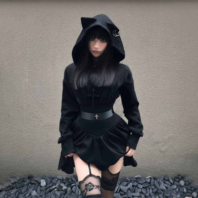 Halloween Dark Style Hoodie Dress - Black - L - image 1