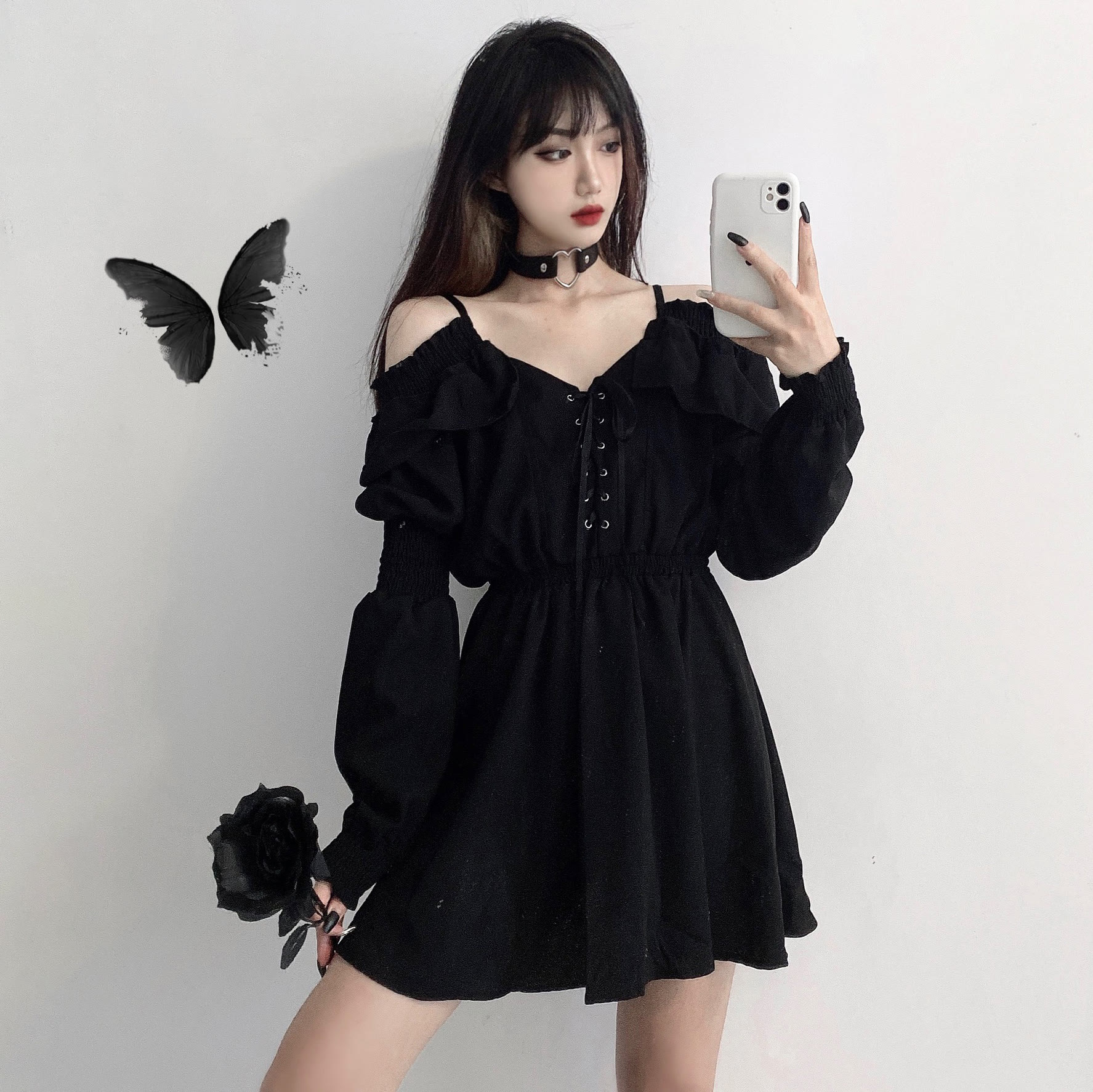 Chic Dark Gothic Cami Dress - Black - 4XL - image 1