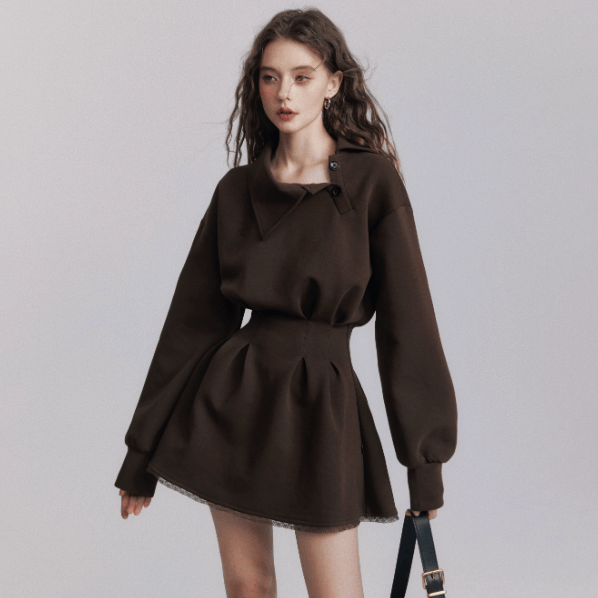 One Shoulder Long Sleeve Hoodie Dress - image 9