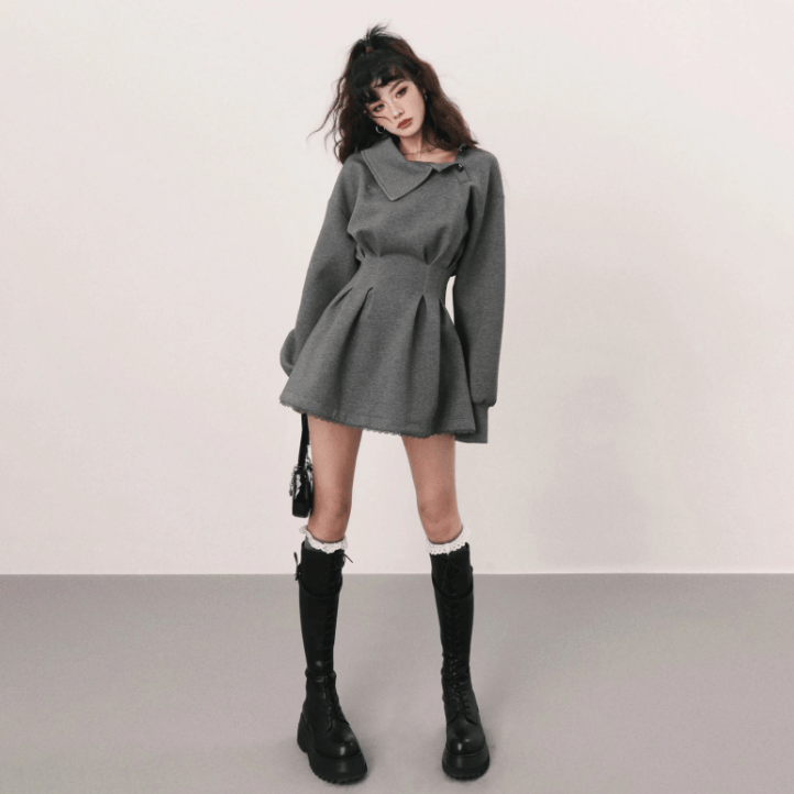 One Shoulder Long Sleeve Hoodie Dress - image 2
